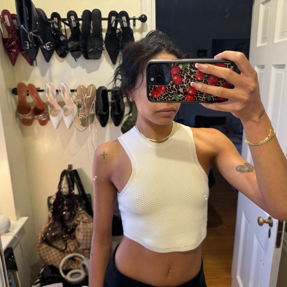 BDG White Textured Crop Top